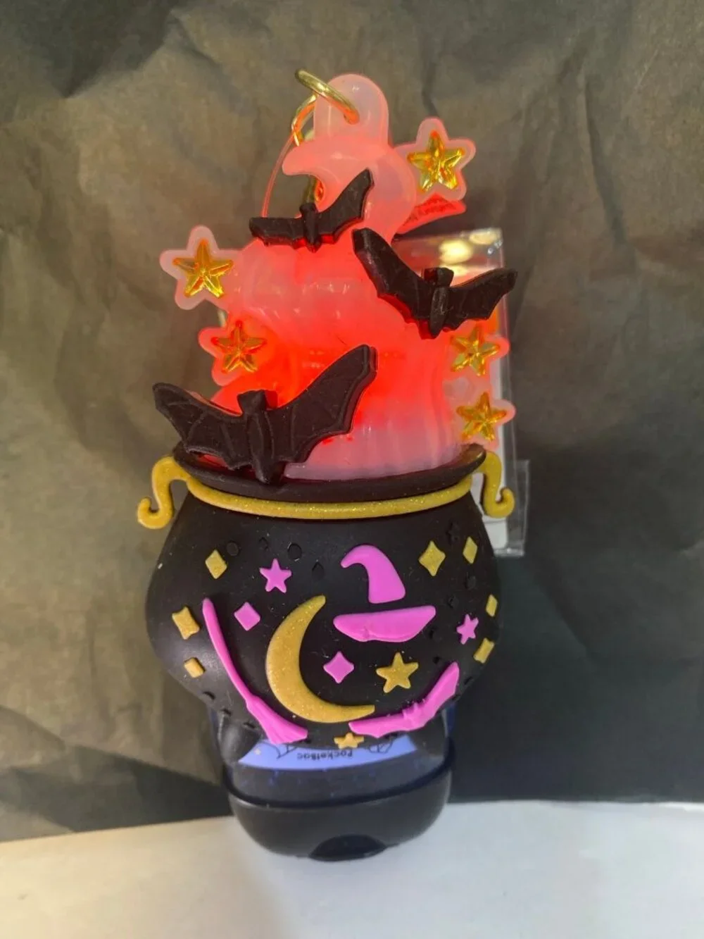 Halloween Light Up Cauldron & Bat Pocket Bac Holder & “Cotton Candy Cobwebs”Sani